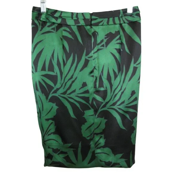 ARMANI COLLEZIONI Size 4 Silk Green Palm Leaf Draped Faux Wrap Pencil Skirt - Picture 2 of 4